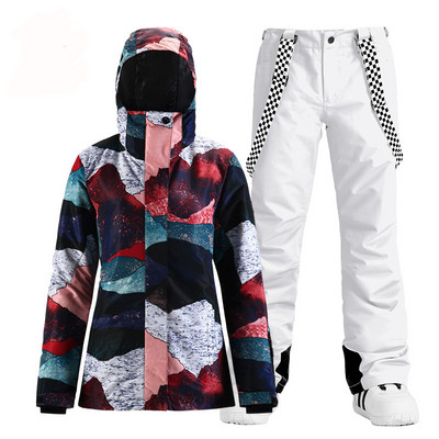 Costume de zăpadă pentru femei Îmbrăcăminte sport în aer liber Costume de schi Impermeabil rezistent la vânt pentru snowboard Seturi de îmbrăcăminte Jachetă + pantaloni pentru fete