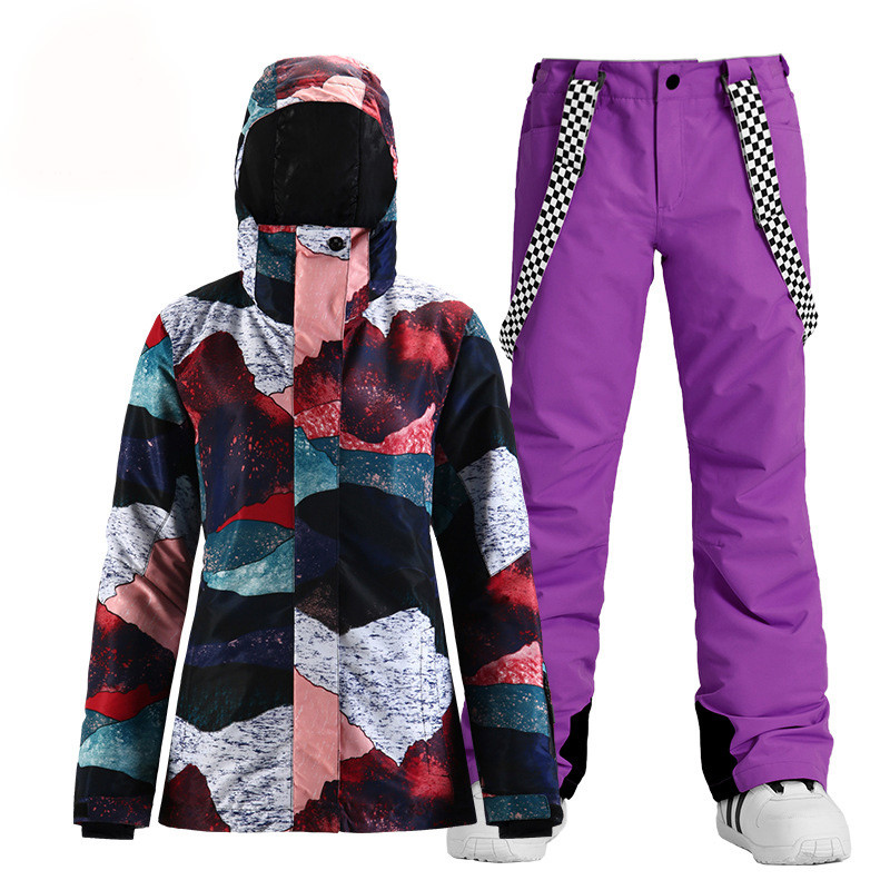 Costume de zăpadă pentru femei Îmbrăcăminte sport în aer liber Costume de schi Impermeabil rezistent la vânt pentru snowboard Seturi de îmbrăcăminte Jachetă + pantaloni pentru fete
