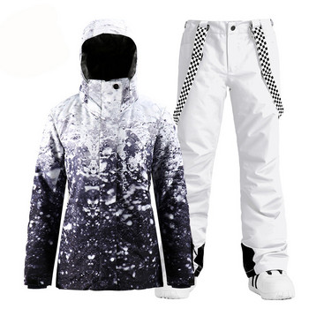 Επώνυμα γυναικεία κοστούμια χιονιού Φορέστε αθλητικά κοστούμια για εξωτερικούς χώρους Αδιάβροχα αντιανεμικά σετ snowboarding Μπουφάν για σκι και παντελόνια με κορδόνια
