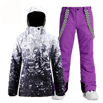 Επώνυμα γυναικεία κοστούμια χιονιού Φορέστε αθλητικά κοστούμια για εξωτερικούς χώρους Αδιάβροχα αντιανεμικά σετ snowboarding Μπουφάν για σκι και παντελόνια με κορδόνια