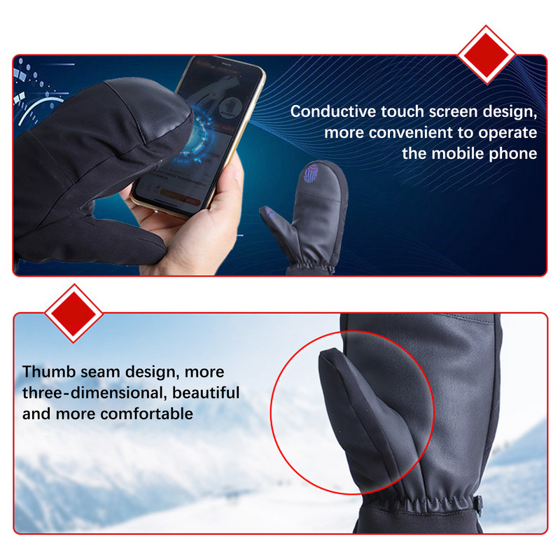 1 pora neslystančių, vėjui atsparių ir vandeniui atsparių madingų storų pirštinių vyrų, moterų, skirtų lauko slidinėjimui suaugusiems dviratininkams skirtos pirštinės, skirtos snieglentei