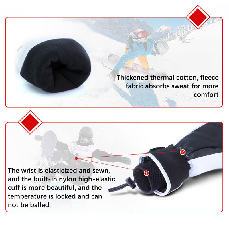 1 pora neslystančių, vėjui atsparių ir vandeniui atsparių madingų storų pirštinių vyrų, moterų, skirtų lauko slidinėjimui suaugusiems dviratininkams skirtos pirštinės, skirtos snieglentei