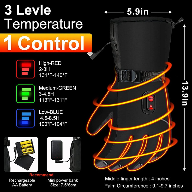 Grijane rukavice Električne grijane rukavice Kampiranje Grijači za ruke Zimske tople rukavice za zaslon osjetljiv na dodir Za muškarce Žene na otvorenom