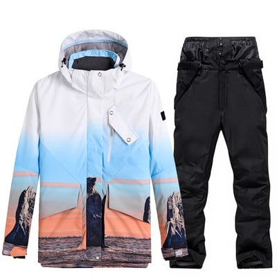 Naujas didelio dydžio vyriškas arba moteriškas sniego kostiumas snieglenčių sportui Drabužiai žiemai lauko vandeniui atsparus kostiumas slidinėjimo aprangos komplektas Striukė + kelnės