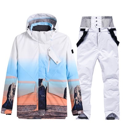 Naujas didelio dydžio vyriškas arba moteriškas sniego kostiumas snieglenčių sportui Drabužiai žiemai lauko vandeniui atsparus kostiumas slidinėjimo aprangos komplektas Striukė + kelnės