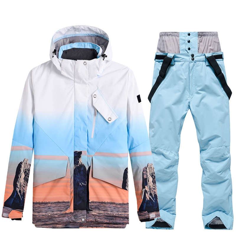Naujas didelio dydžio vyriškas arba moteriškas sniego kostiumas snieglenčių sportui Drabužiai žiemai lauko vandeniui atsparus kostiumas slidinėjimo aprangos komplektas Striukė + kelnės
