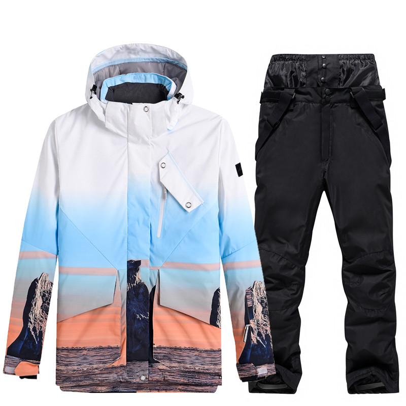 Naujas didelio dydžio vyriškas arba moteriškas sniego kostiumas snieglenčių sportui Drabužiai žiemai lauko vandeniui atsparus kostiumas slidinėjimo aprangos komplektas Striukė + kelnės