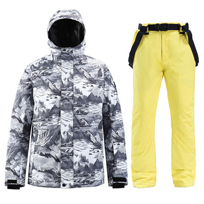 Vyriški slidinėjimo kostiumai slidinėjimo striukė + kelnės Vyriški žieminiai kvėpuojantys šilti sportiniai vandeniui atsparūs vėjui slidinėjimo ir snieglenčių kostiumai slidinėjimo rinkinys