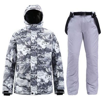 Vyriški slidinėjimo kostiumai slidinėjimo striukė + kelnės Vyriški žieminiai kvėpuojantys šilti sportiniai vandeniui atsparūs vėjui slidinėjimo ir snieglenčių kostiumai slidinėjimo rinkinys
