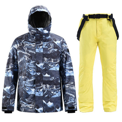Vyriški slidinėjimo kostiumai slidinėjimo striukė + kelnės Vyriški žieminiai kvėpuojantys šilti sportiniai vandeniui atsparūs vėjui slidinėjimo ir snieglenčių kostiumai slidinėjimo rinkinys