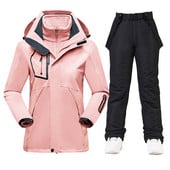 Slidinėjimo kostiumas Moterys Žiemos Slidinėjimo Snieglentės Drabužiai Stori Šilti Neperšlampami Slidinėjimo Striukės Lauko Sniego striukė + Kelnės moterims