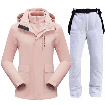 Slidinėjimo kostiumų prekės ženklai Moteriški žieminiai lauko vandeniui atsparūs kalnų šiltai pūkiniai striukė ir kelnės Sniego komplektai Slidinėjimo ir snieglenčių sportui
