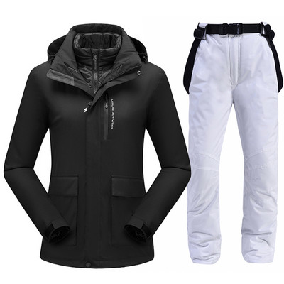 Slidinėjimo kostiumų prekės ženklai Moteriški žieminiai lauko vandeniui atsparūs kalnų šiltai pūkiniai striukė ir kelnės Sniego komplektai Slidinėjimo ir snieglenčių sportui