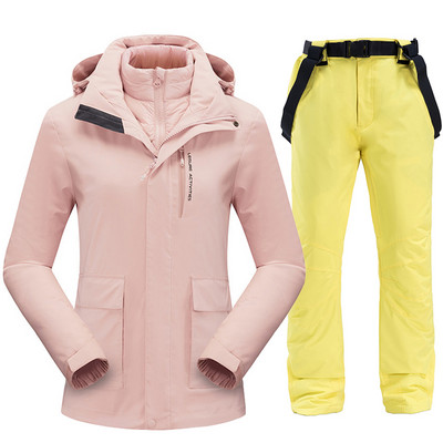 Slidinėjimo kostiumų prekės ženklai Moteriški žieminiai lauko vandeniui atsparūs kalnų šiltai pūkiniai striukė ir kelnės Sniego komplektai Slidinėjimo ir snieglenčių sportui