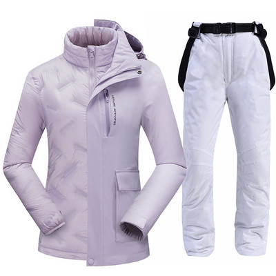 Slidinėjimo kostiumų prekės ženklai Moteriški žieminiai lauko vandeniui atsparūs kalnų šiltai pūkiniai striukė ir kelnės Sniego komplektai Slidinėjimo ir snieglenčių sportui