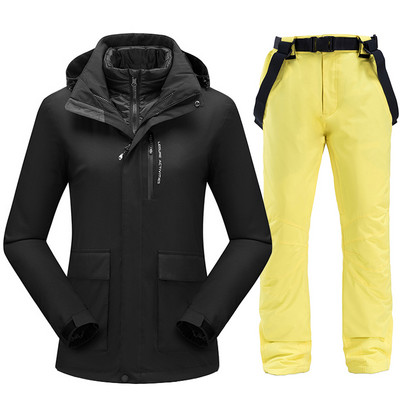 Slidinėjimo kostiumų prekės ženklai Moteriški žieminiai lauko vandeniui atsparūs kalnų šiltai pūkiniai striukė ir kelnės Sniego komplektai Slidinėjimo ir snieglenčių sportui