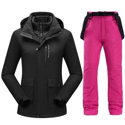Slidinėjimo kostiumų prekės ženklai Moteriški žieminiai lauko vandeniui atsparūs kalnų šiltai pūkiniai striukė ir kelnės Sniego komplektai Slidinėjimo ir snieglenčių sportui