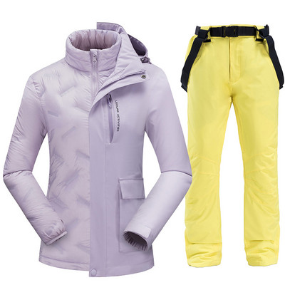 Slidinėjimo kostiumų prekės ženklai Moteriški žieminiai lauko vandeniui atsparūs kalnų šiltai pūkiniai striukė ir kelnės Sniego komplektai Slidinėjimo ir snieglenčių sportui
