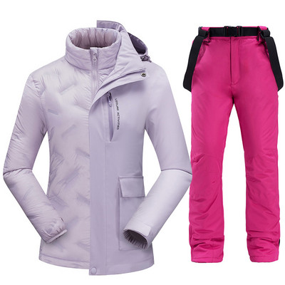 Slidinėjimo kostiumų prekės ženklai Moteriški žieminiai lauko vandeniui atsparūs kalnų šiltai pūkiniai striukė ir kelnės Sniego komplektai Slidinėjimo ir snieglenčių sportui