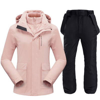 Slidinėjimo kostiumų prekės ženklai Moteriški žieminiai lauko vandeniui atsparūs kalnų šiltai pūkiniai striukė ir kelnės Sniego komplektai Slidinėjimo ir snieglenčių sportui