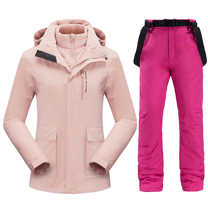 Slidinėjimo kostiumų prekės ženklai Moteriški žieminiai lauko vandeniui atsparūs kalnų šiltai pūkiniai striukė ir kelnės Sniego komplektai Slidinėjimo ir snieglenčių sportui
