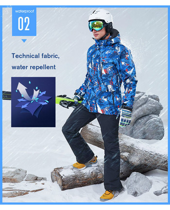 Ανδρική φόρμα σκι Χειμερινή ζεστή αντιανεμική αδιάβροχη αθλητική εξωτερική σπορ Μπουφάν και παντελόνι για άντρες σκι Μπουφάν για σκι σετ για σκι