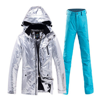 Γυαλιστερό σετ ανδρικών και γυναικείων κοστουμιών χιονιού Ρούχα για χιονοσανίδα Αδιάβροχη χειμερινή στολή Αθλητικά ρούχα για εξωτερικούς χώρους Μπουφάν + παντελόνι