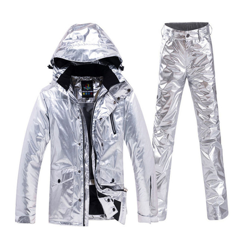 Blizgantys vyriškų ir moteriškų sniego kostiumų rinkiniai, snieglenčių sportiniai drabužiai, vandeniui atsparūs žiemos kostiumai, lauko sportiniai drabužiai, slidinėjimo striukė + kelnės