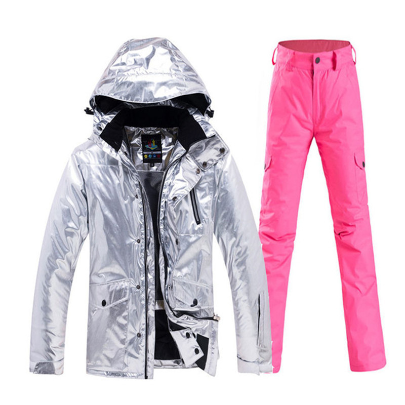 Blizgantys vyriškų ir moteriškų sniego kostiumų rinkiniai, snieglenčių sportiniai drabužiai, vandeniui atsparūs žiemos kostiumai, lauko sportiniai drabužiai, slidinėjimo striukė + kelnės