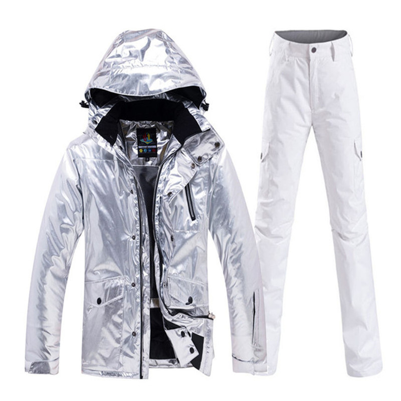 Blizgantys vyriškų ir moteriškų sniego kostiumų rinkiniai, snieglenčių sportiniai drabužiai, vandeniui atsparūs žiemos kostiumai, lauko sportiniai drabužiai, slidinėjimo striukė + kelnės
