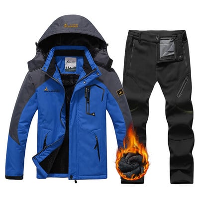 Naujas 2022 m. žiemos slidinėjimo kostiumas vyrams, šiltas, atsparus vėjui, vandeniui atsparus snieglenčių striukės rinkinys, skirtas lauke vyriškai slidinėjimo įrangai, sniego striuke ir kelnės