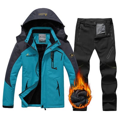 Naujas 2022 m. žiemos slidinėjimo kostiumas vyrams, šiltas, atsparus vėjui, vandeniui atsparus snieglenčių striukės rinkinys, skirtas lauke vyriškai slidinėjimo įrangai, sniego striuke ir kelnės