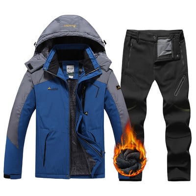 Naujas 2022 m. žiemos slidinėjimo kostiumas vyrams, šiltas, atsparus vėjui, vandeniui atsparus snieglenčių striukės rinkinys, skirtas lauke vyriškai slidinėjimo įrangai, sniego striuke ir kelnės