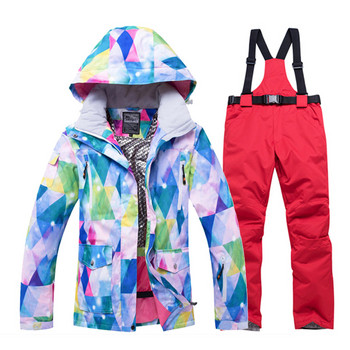 -30 Γυναικεία ρούχα για χιόνι Αδιάβροχα αντιανεμικά ρούχα Χειμερινό outdoor Φορέστε σετ κοστουμιών Snowboarding Μπουφάν για σκι και παντελόνι με λουράκι
