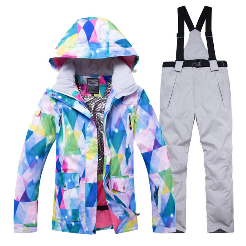 -30 Îmbrăcăminte pentru zăpadă pentru femei Îmbrăcăminte rezistentă la vânt Îmbrăcăminte de iarnă în aer liber Seturi de costume pentru snowboard Jachete de schi și pantaloni cu bretele