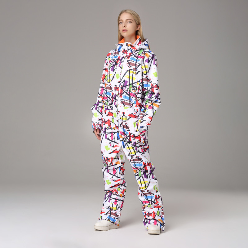 Moteriškas vientisas slidinėjimo kostiumas kalnų slidinėjimo striukė ir snieglenčių kelnės, moteriškos vėjui atsparios, vandeniui atsparios storos komplektacijos žiemos sniego kombinezonas