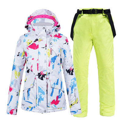 Slidinėjimo kostiumai Moteriška snieglenčių striukė nuo vėjo atspari spalvinga slidinėjimo striukės kelnių rinkinys Žiemos lauko sportas Slidinėjimas snieglenčių sportui Apranga