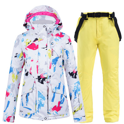 Slidinėjimo kostiumai Moteriška snieglenčių striukė nuo vėjo atspari spalvinga slidinėjimo striukės kelnių rinkinys Žiemos lauko sportas Slidinėjimas snieglenčių sportui Apranga