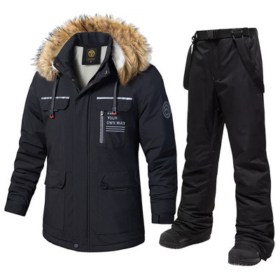 Naujas vyriškas slidinėjimo kostiumas, žieminis, atsparus vėjui, vandeniui, storas šiltas vilnonis striukė Sniego kelnės lauko snieglenčių dėvėjimui slidinėjimo kombinezonai
