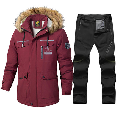 Naujas vyriškas slidinėjimo kostiumas, žieminis, atsparus vėjui, vandeniui, storas šiltas vilnonis striukė Sniego kelnės lauko snieglenčių dėvėjimui slidinėjimo kombinezonai