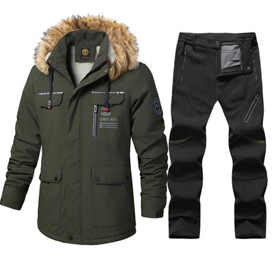 Naujas vyriškas slidinėjimo kostiumas, žieminis, atsparus vėjui, vandeniui, storas šiltas vilnonis striukė Sniego kelnės lauko snieglenčių dėvėjimui slidinėjimo kombinezonai