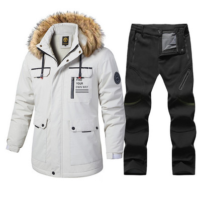 Naujas vyriškas slidinėjimo kostiumas, žieminis, atsparus vėjui, vandeniui, storas šiltas vilnonis striukė Sniego kelnės lauko snieglenčių dėvėjimui slidinėjimo kombinezonai