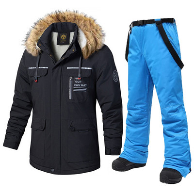 Naujas vyriškas slidinėjimo kostiumas, žieminis, atsparus vėjui, vandeniui, storas šiltas vilnonis striukė Sniego kelnės lauko snieglenčių dėvėjimui slidinėjimo kombinezonai