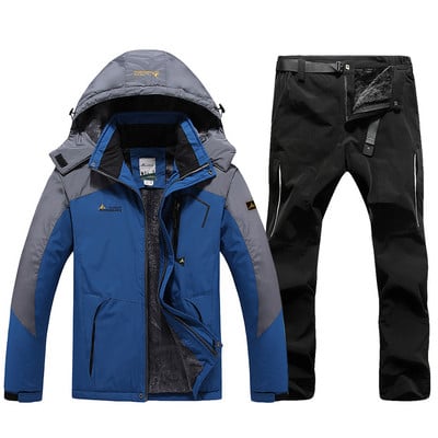 Vyriška slidinėjimo striukė vandeniui atsparus slidinėjimo kostiumas, šiltas žieminis, šiltas vilnonis paltas ir kelnės lauke laipiojimo kalnu snieglenčių apranga