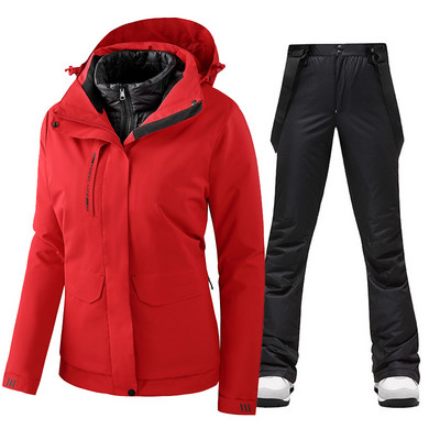 2022 m. moterų slidinėjimo kostiumas, žieminis, šiltas, vandeniui atsparus lauko sportinis sniego striukės ir kelnės, moteriškas prekės ženklas