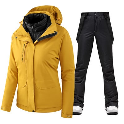 2022 m. moterų slidinėjimo kostiumas, žieminis, šiltas, vandeniui atsparus lauko sportinis sniego striukės ir kelnės, moteriškas prekės ženklas