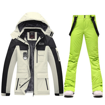 Нов ски костюм Дамски зимни поларени ски якета и панталони с презрамки Топло водоустойчиво яке за сноуборд Дамско туристическо къмпинг на открито Марка