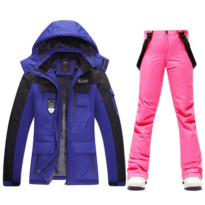 Naujas moterų slidinėjimo kostiumas žieminės vilnos slidinėjimo striukės ir kelnės su dirželiais Šiltos vandeniui atsparios snieglenčių striukės moterims lauke žygių kempingų prekės ženklas