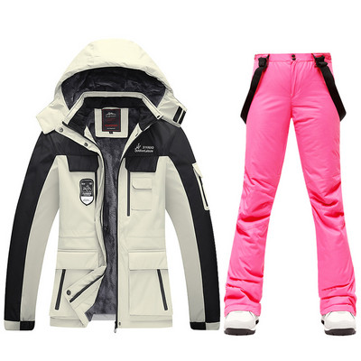 Naujas moterų slidinėjimo kostiumas žieminės vilnos slidinėjimo striukės ir kelnės su dirželiais Šiltos vandeniui atsparios snieglenčių striukės moterims lauke žygių kempingų prekės ženklas