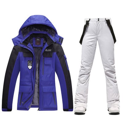 Naujas moterų slidinėjimo kostiumas žieminės vilnos slidinėjimo striukės ir kelnės su dirželiais Šiltos vandeniui atsparios snieglenčių striukės moterims lauke žygių kempingų prekės ženklas